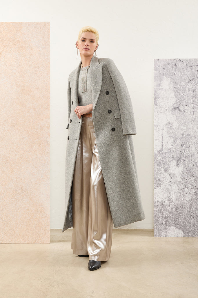 Diagonal wool and lurex coat  