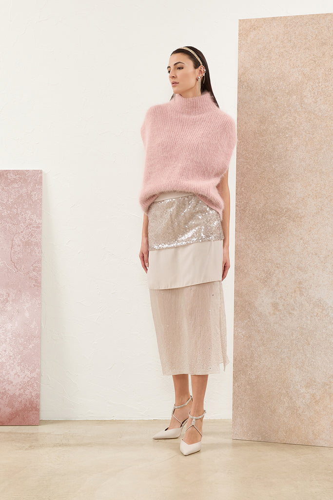 Sparkling flounced midi skirt  