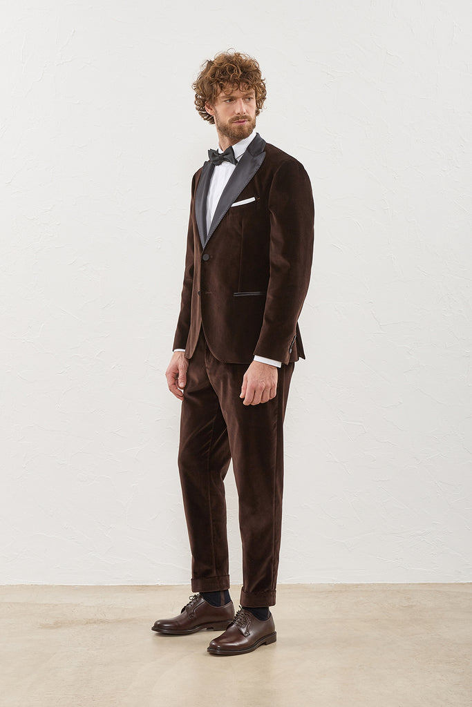Smooth velvet tuxedo trousers with satin details  