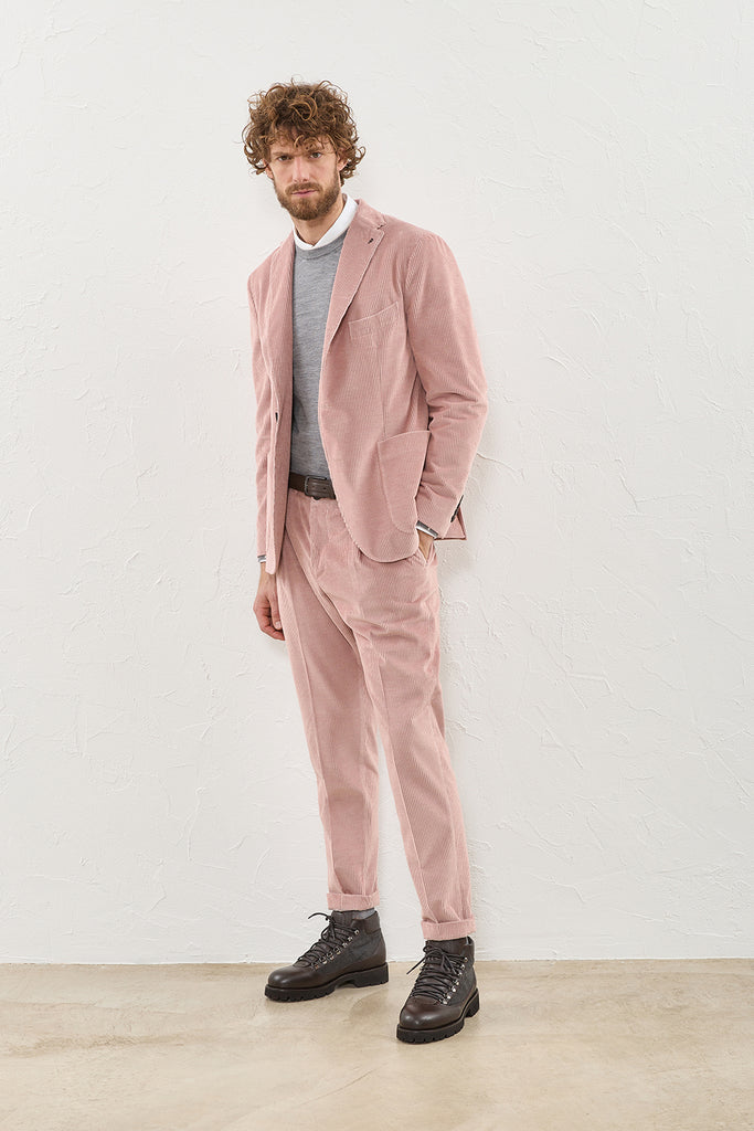 Melange cotton corduroy single-pleat trousers  