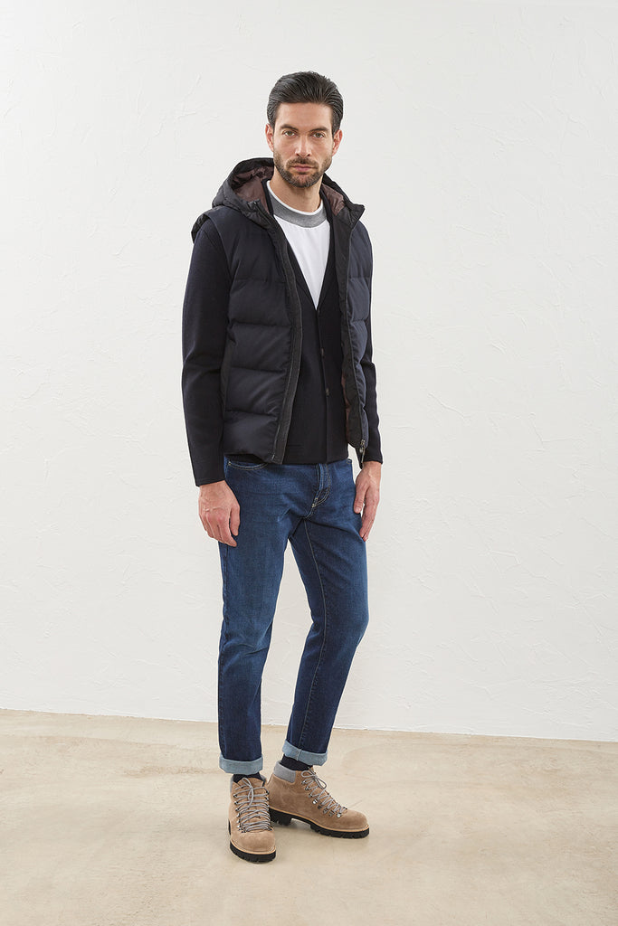 Down-filled dual-fabric gilet  