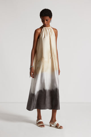 Long twill dress with degradé print