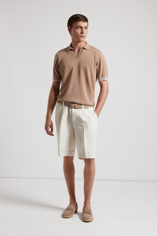 Linen and cotton crepe polo shirt