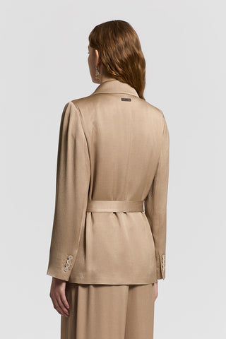 Hammered viscose satin blazer with belt