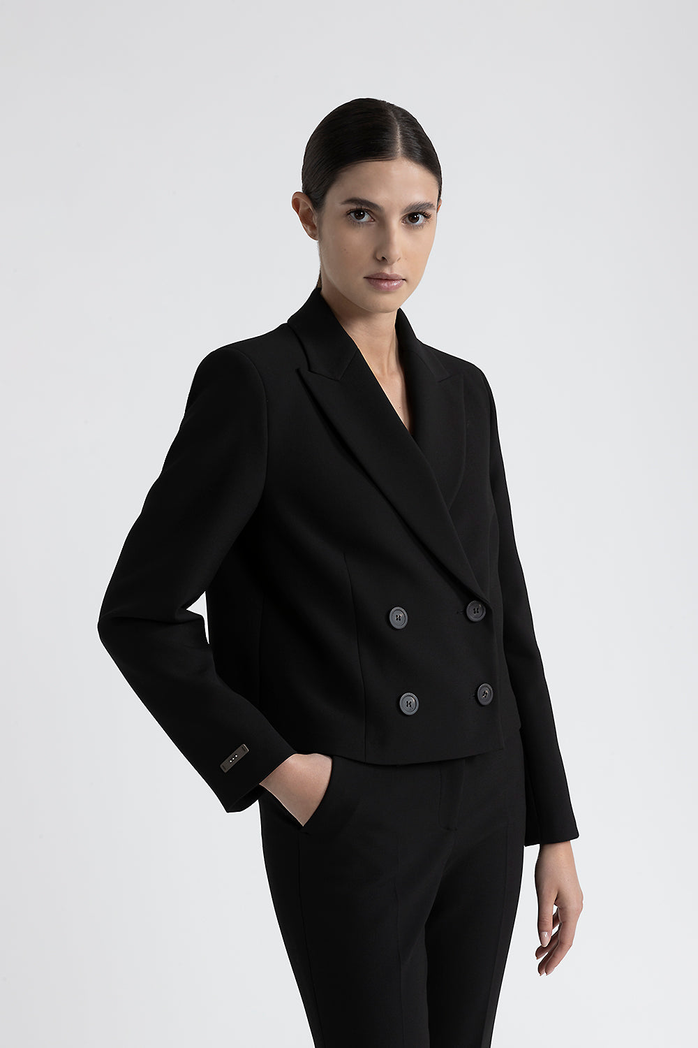 Peserico Blazer doppiopetto crop in viscosa e cotone