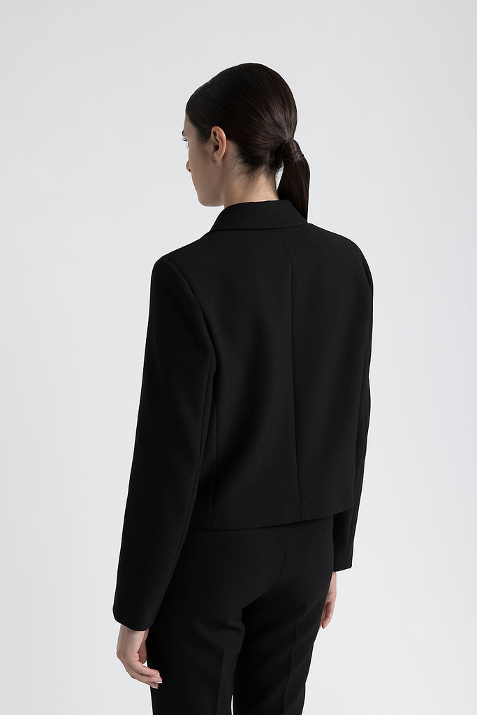 Viscose and cotton double-breasted crop blazer  