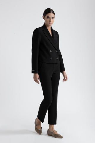 Viscose and cotton double-breasted crop blazer  