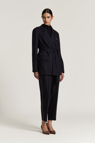 Blazer con cintura in lana e cashmere