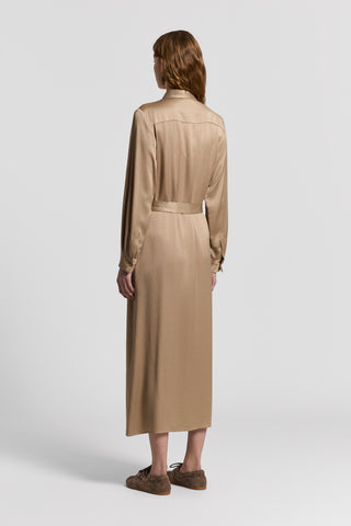 Hammered fluid satin shirt dress