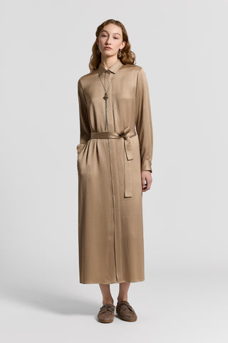 Hammered fluid satin shirt dress