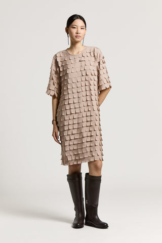 Chiffon dress with embroidered fringes