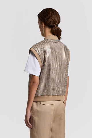 Crepe vest with sequin embroidery
