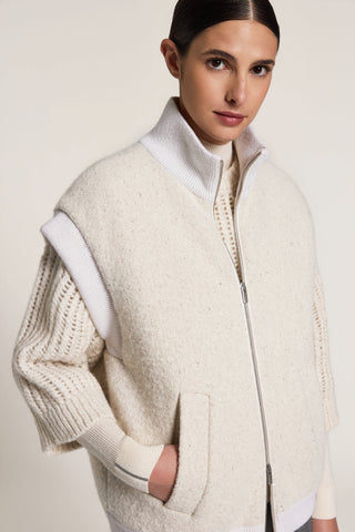 Gilet in lana, baby alpaca bouclé e paillettes