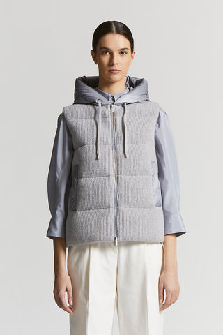 Goose down vest in cashmere and wool