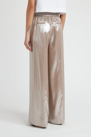 Fluid silver laminated twill trouser  