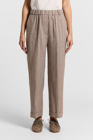 Pinstripe cotton/linen twill trousers