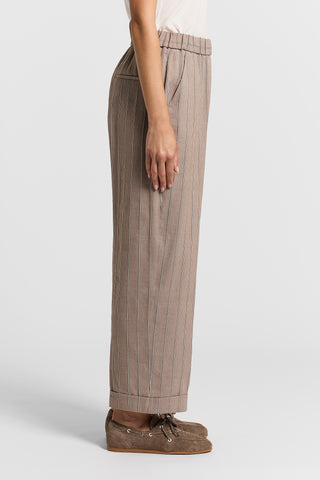 Pinstripe cotton/linen twill trousers