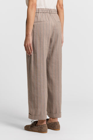 Pinstripe cotton/linen twill trousers