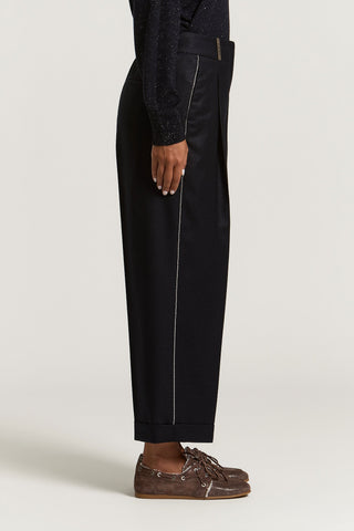 Pantalone carrot in flanella di lana