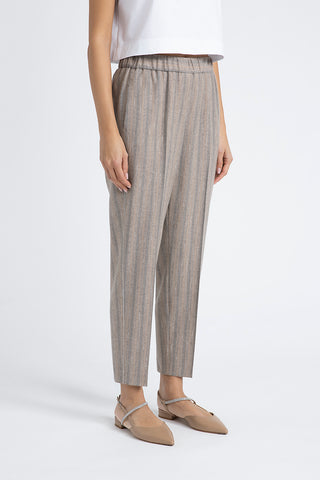 Stretch wool flannel trousers with elastic band  