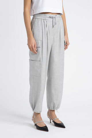 Wool viscose baggy trousers with cargo pockets  