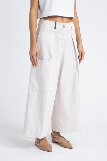 Wide-leg trousers in cotton silk gabardine and tencel  