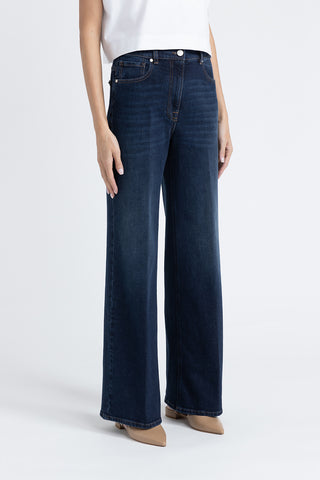 Stretch denim cotton palazzo trousers  