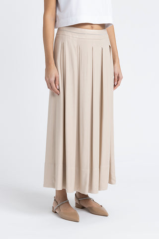 Pleated long skirt in wool and viscose twill  