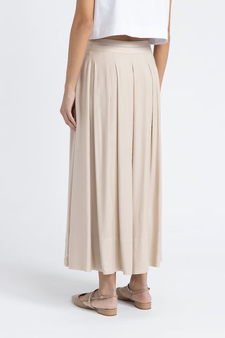 Pleated long skirt in wool and viscose twill  