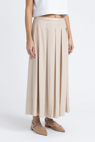 Pleated long skirt in wool and viscose twill  