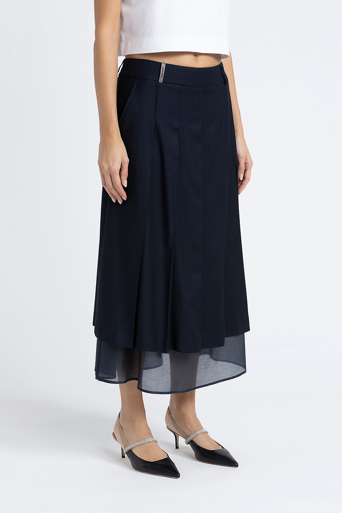 Midi skirt in viscose wool and organdy twill  