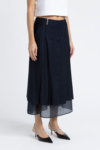 Midi skirt in viscose wool and organdy twill  