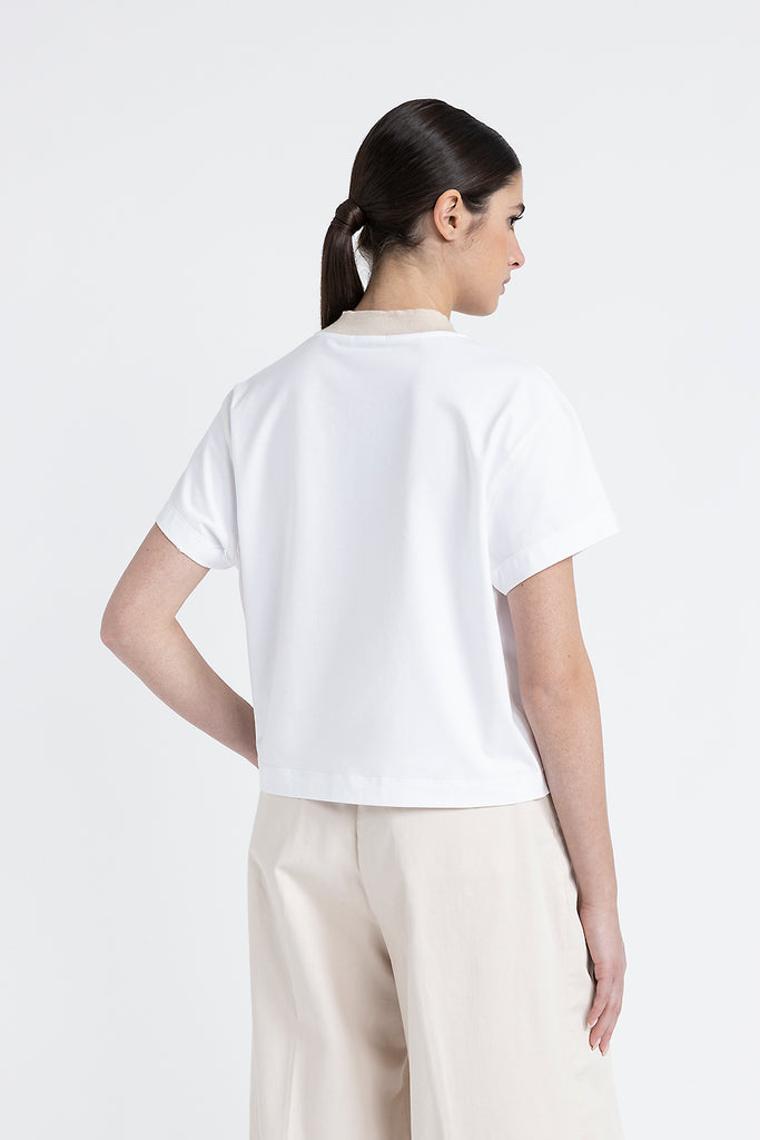 Cotton jersey T-shirt with tricot crew neck  