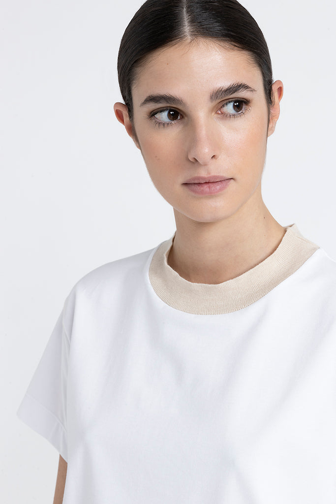 Cotton jersey T-shirt with tricot crew neck  