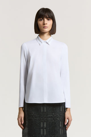 Solid-color stretch cotton poplin shirt
