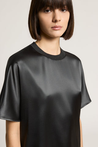 Stretch silk satin T-shirt