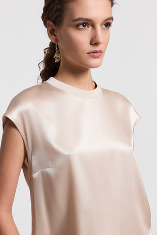 Stretch silk satin T-shirt