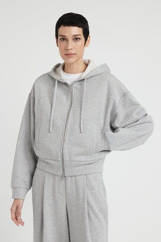 Long-sleeved cotton and Lurex hoodie  