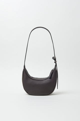 Genuine grainy leather shoulder moon bag