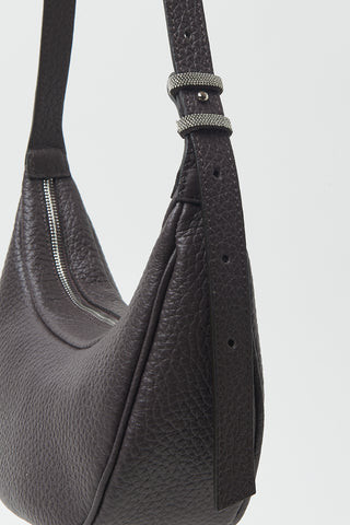 Genuine grainy leather shoulder moon bag
