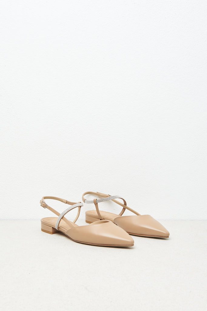 Flat leather slingback pumps with Punto Luce  