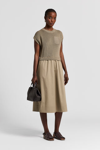 Bi-material cotton midi dress