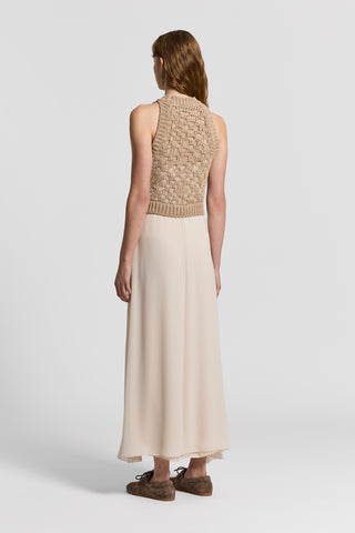 Bi-material linen, cotton and lurex dress