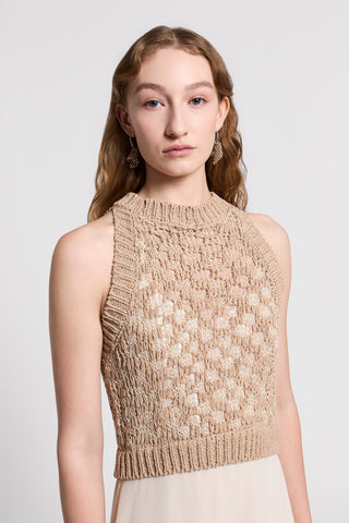 Bi-material linen, cotton and lurex dress