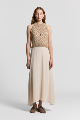 Bi-material linen, cotton and lurex dress