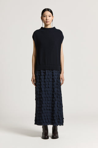 Abito in lana merinos e crepe de chine