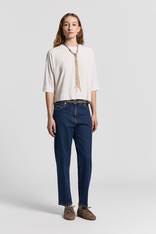 Bi-material wool and silk-blend sweater