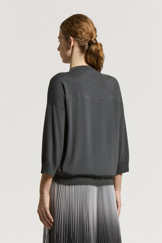 Maglia bimaterica lana lurex e crepe de chine
