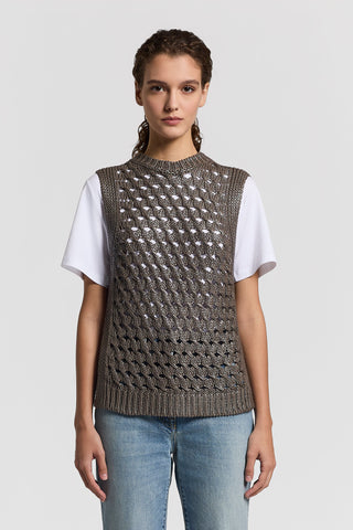 Linen and lurex-blend vest