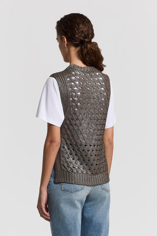 Linen and lurex-blend vest